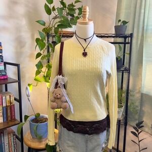 Vintage Y2K Energie Baby Yellow Sweater Cable Knit Preppy Cottagecore